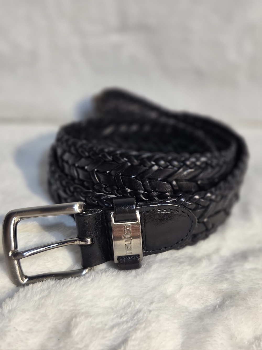 Nautica Braided Leather Belt - Black with Silver Buckle
